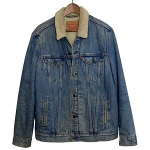 Levi's Trucker Jacket Mens Large Blue Jean Sherpa Fleece Lined Denim Relaxed Fit